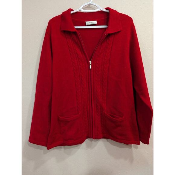 Mr Rogers style zip up collared red cardigan by Allison Dailey size XL - Picture 1 of 7